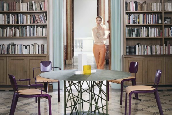Tavolo tondo contemporaneo design Luca Casini art furniture Deframe