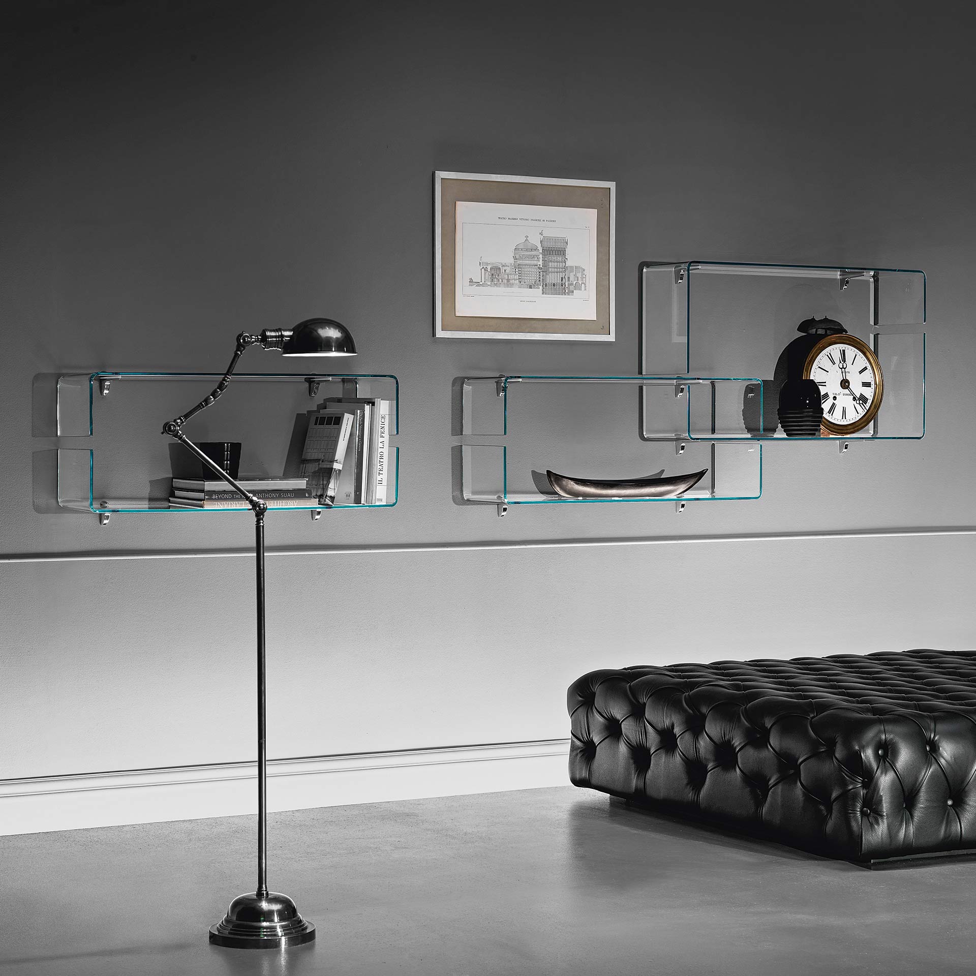 Babila curved glass shelves
